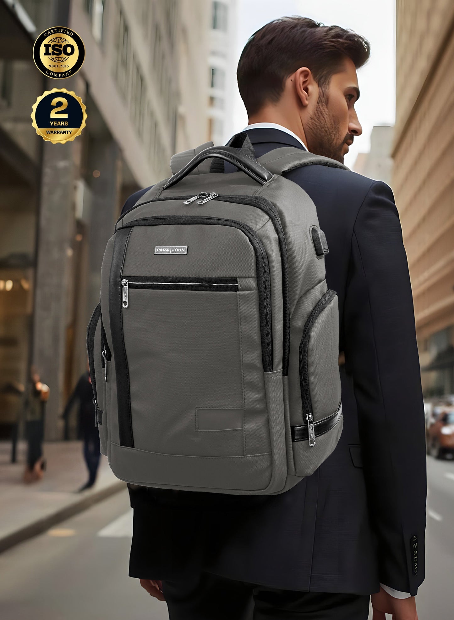 Parajohn CityGear 18 Inch Laptop Backpack for Men – Premium PU Leather Business Travel Bag with USB Charging Port, Multi-Compartment Office Backpack PARAJOHN UAE