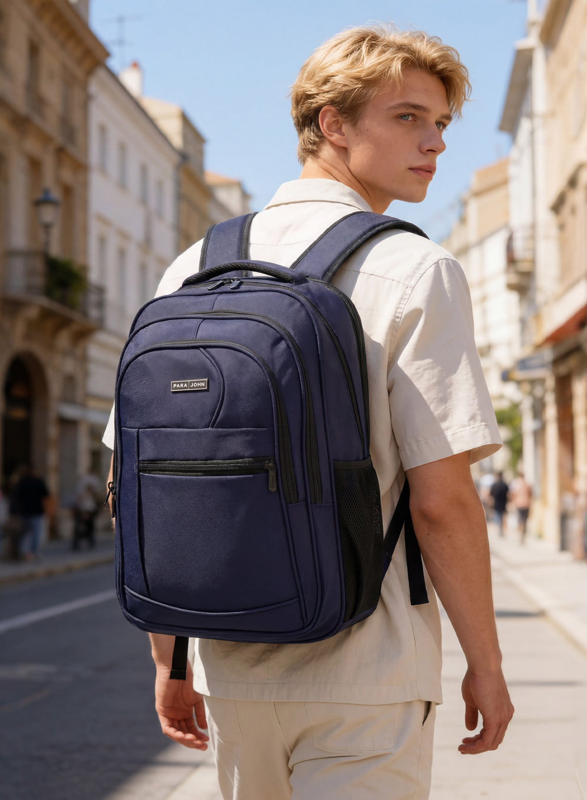 Para John  16.5-Inch Polyester Backpack with Strong Handle, Durable Zippers & Side Mesh Pockets