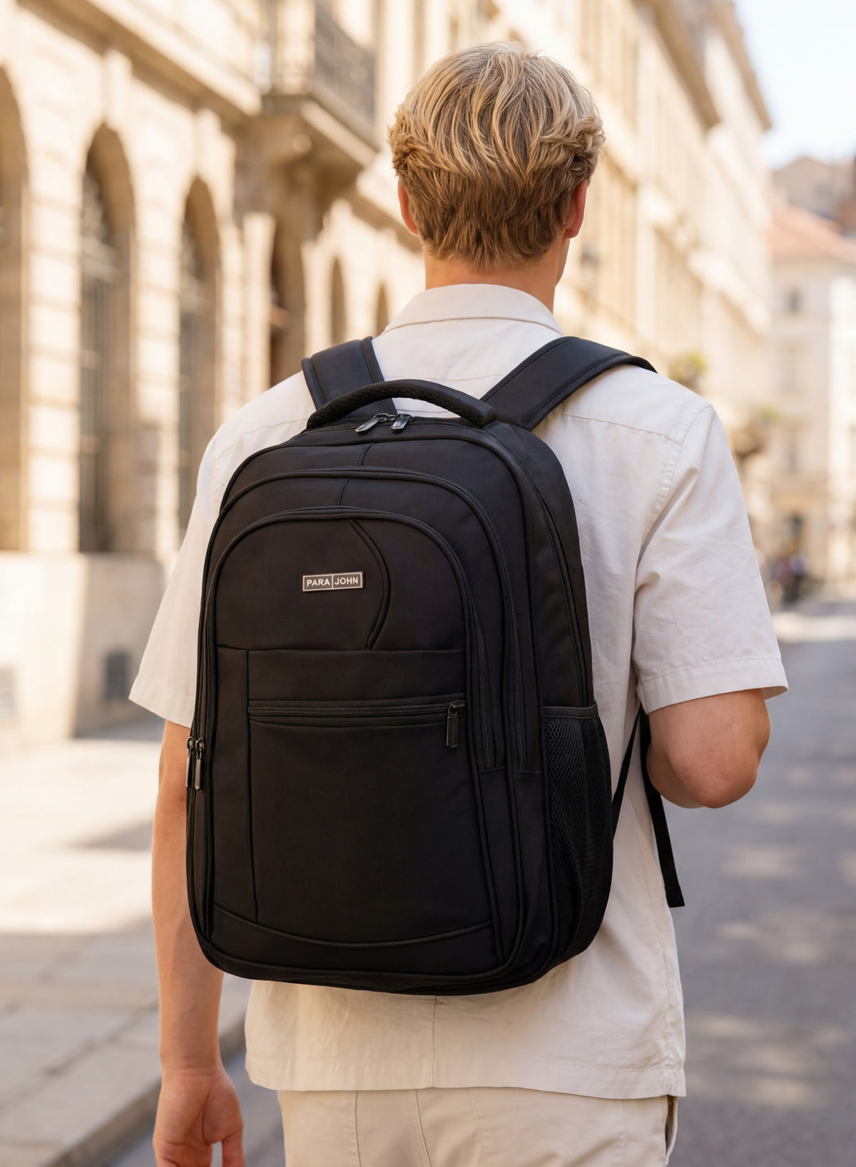 Para John  16.5-Inch Polyester Backpack with Strong Handle, Durable Zippers & Side Mesh Pockets