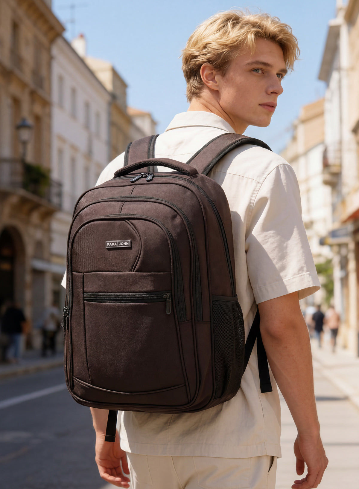 Para John  16.5-Inch Polyester Backpack with Strong Handle, Durable Zippers & Side Mesh Pockets