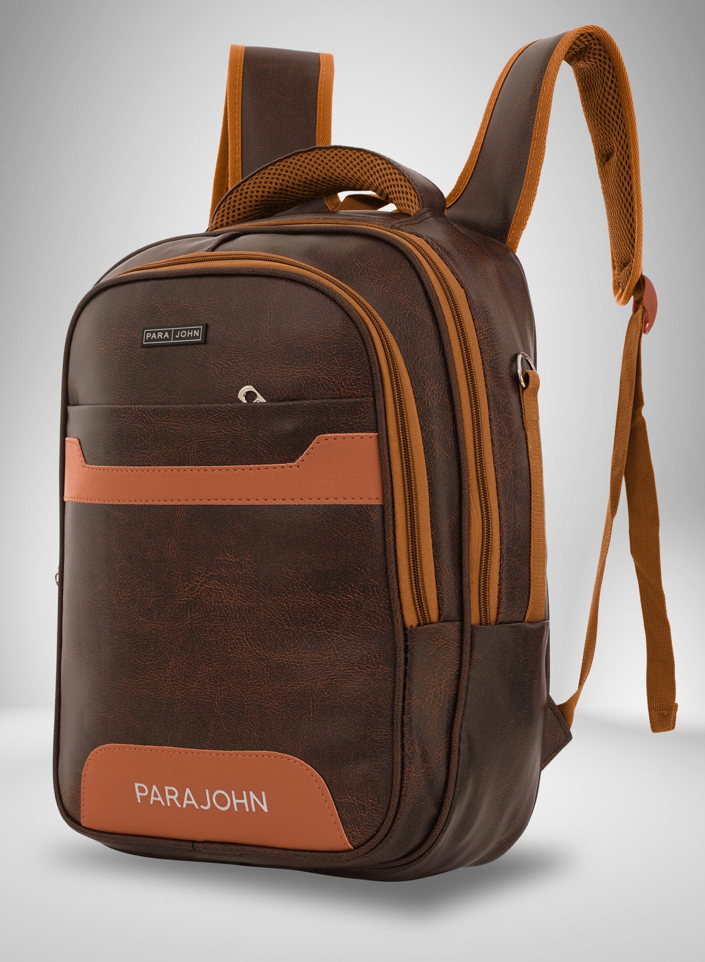 Elegant Para John Leather Backpack with Easy Grab Handle - Brown
