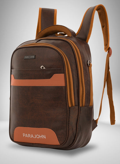 Elegant Para John Leather Backpack with Easy Grab Handle - Brown