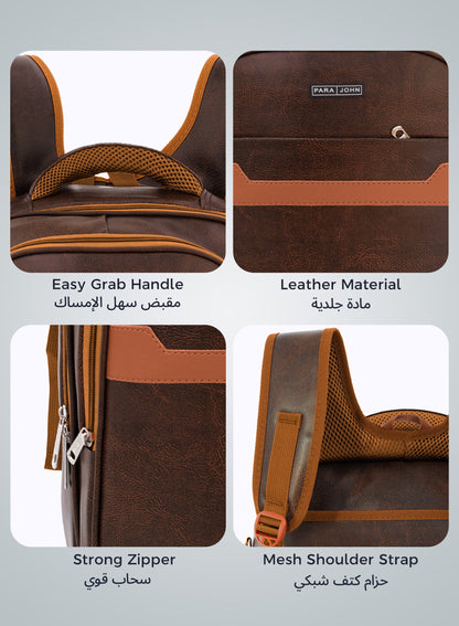 Elegant Para John Leather Backpack with Easy Grab Handle - Brown