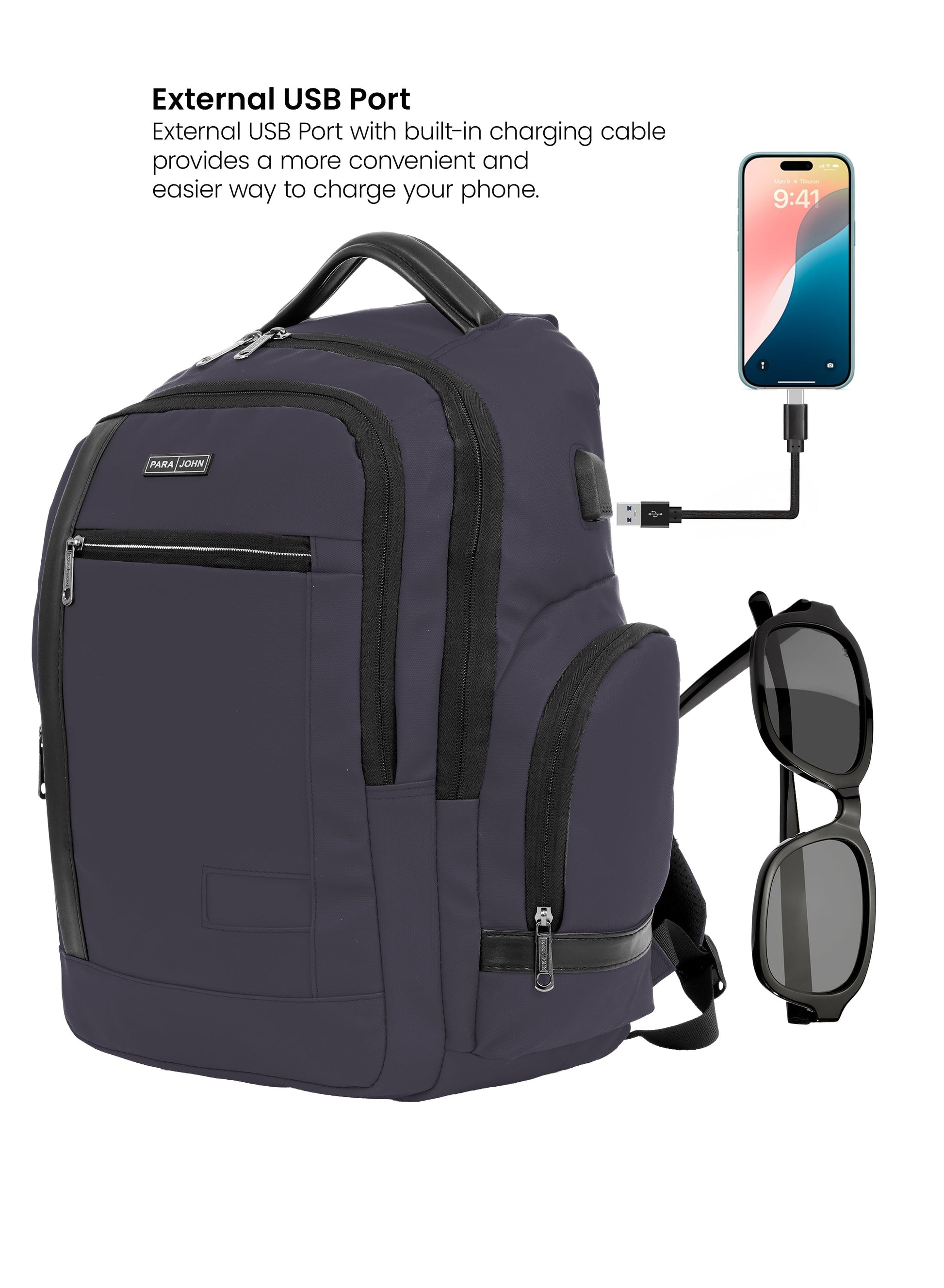 Parajohn CityGear 18 Inch Laptop Backpack for Men – Premium PU Leather Business Travel Bag with USB Charging Port, Multi-Compartment Office Backpack  PARAJOHN UAE