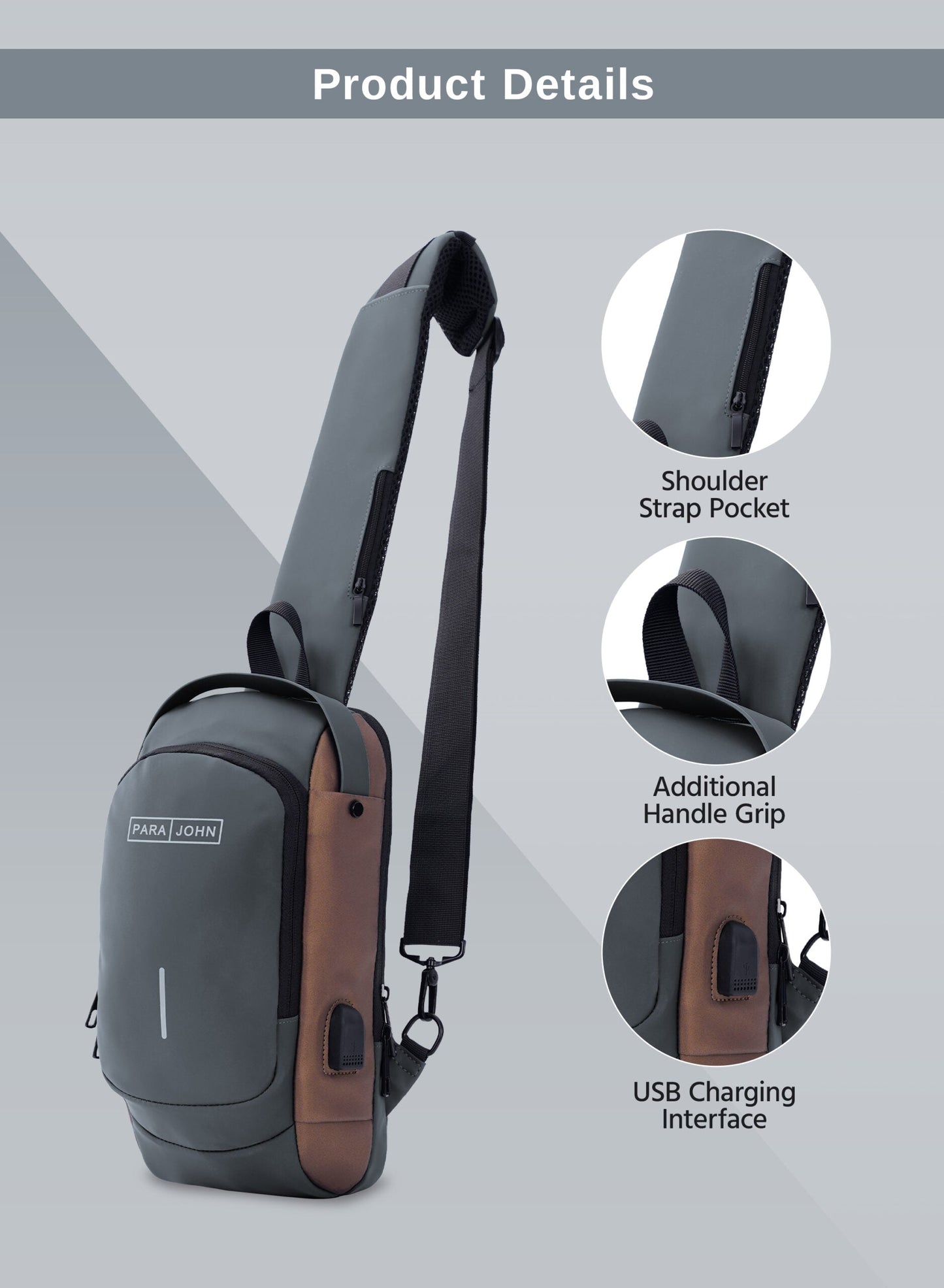 Parajohn Anti theft Crossbody Sling bag,Shoulder Backpack,Lightweight Chest Daypack with USB Charging Port