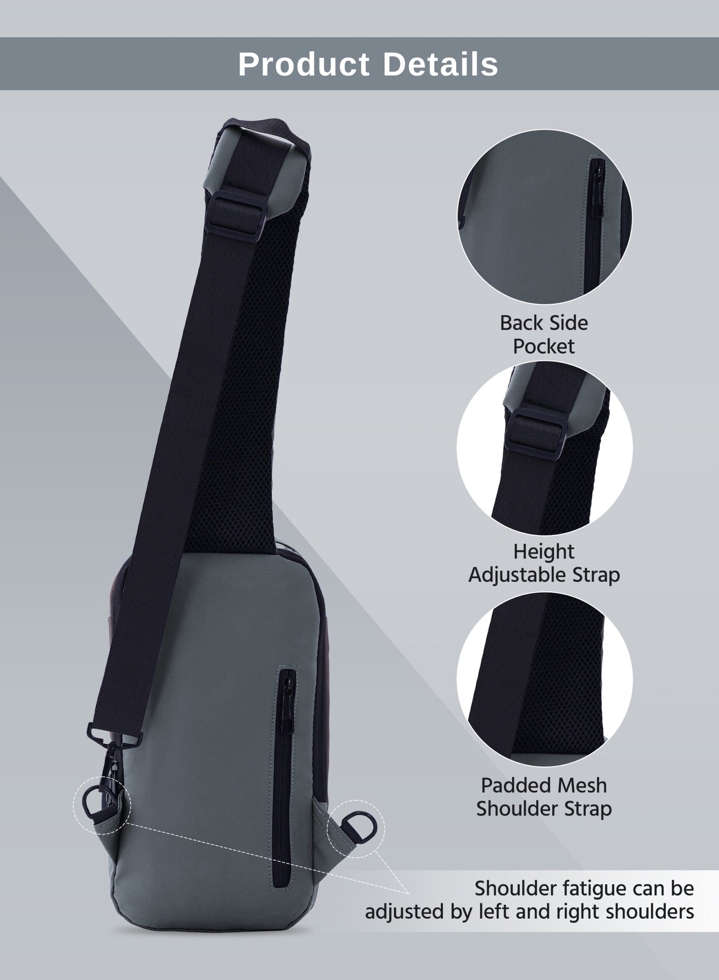 Parajohn Anti theft Crossbody Sling bag,Shoulder Backpack,Lightweight Chest Daypack with USB Charging Port
