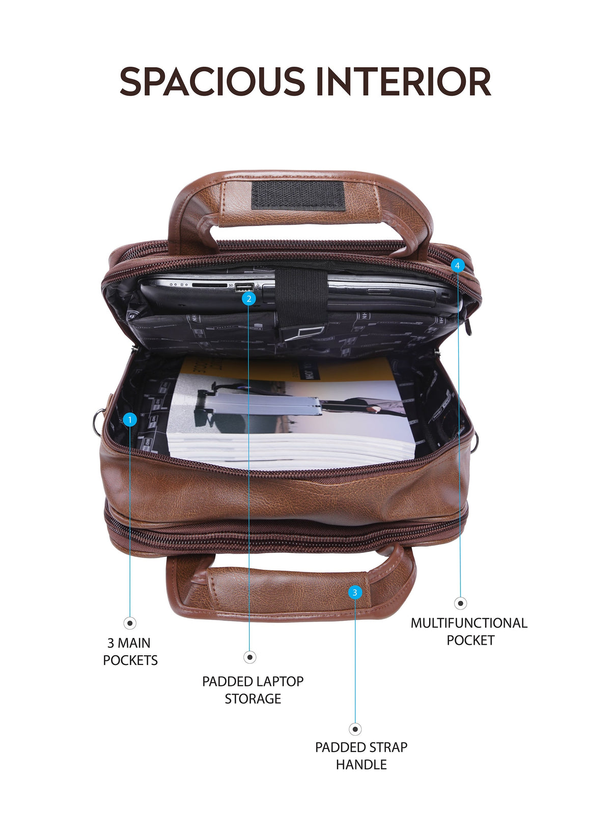 ParaJohn PJLB8002 16" PVC Leather Laptop Bag Lightweight Professional Briefcase with Adjustable Side Strap and Comfortable Handle  PARAJOHN UAE