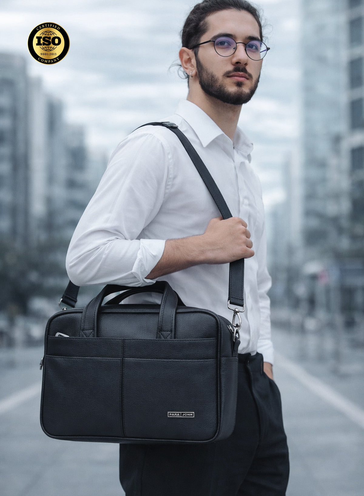 Parajohn Execo 14” Laptop Bag for Men & Women – Premium PVC Leather Business Briefcase with Shoulder Strap, Office Messenger Bag  PARAJOHN UAE
