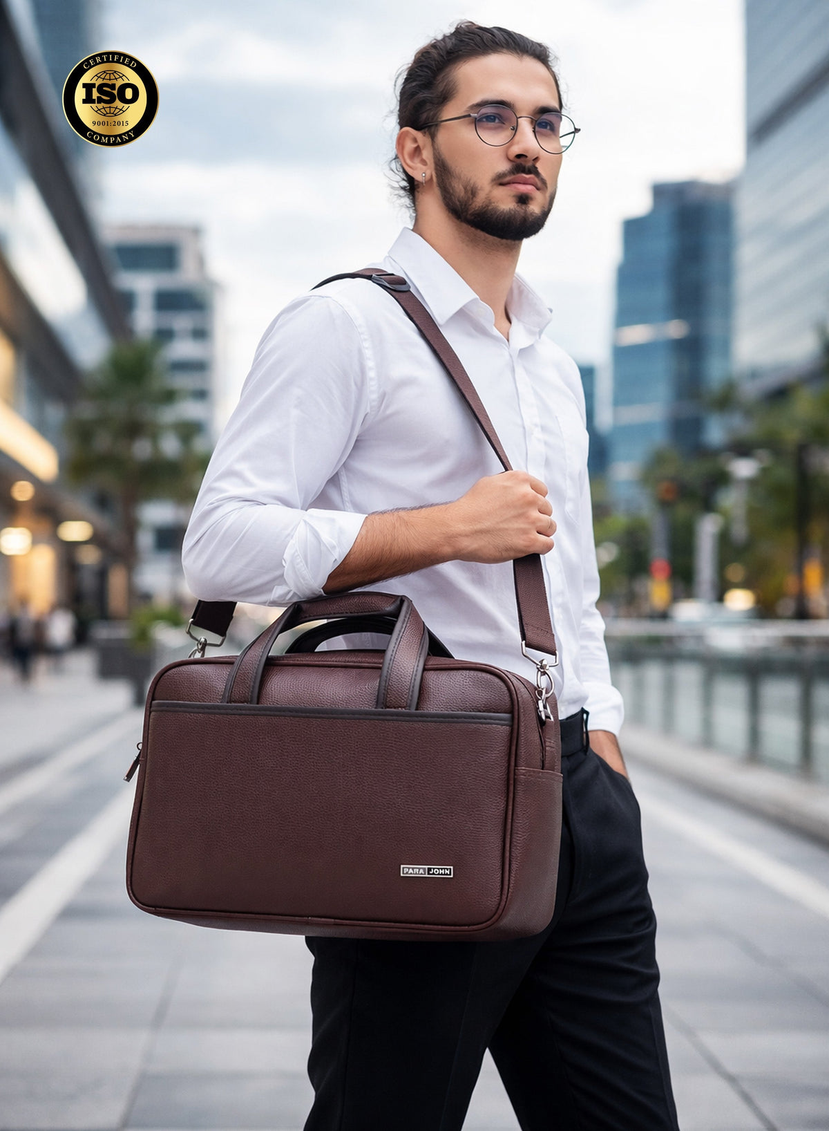 Parajohn Execo 14” Laptop Bag for Men & Women – Premium PVC Leather Business Briefcase with Shoulder Strap, Office Messenger Bag  PARAJOHN UAE