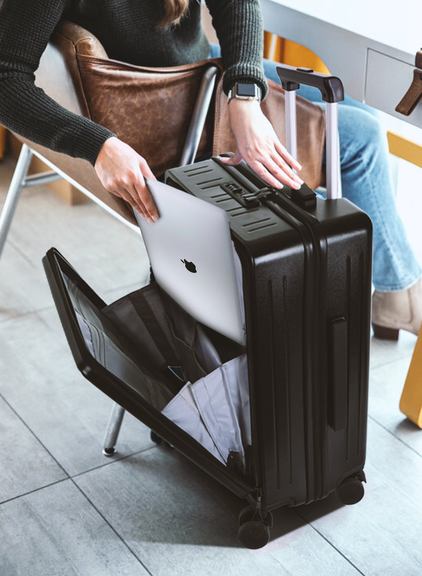 PARA JOHN 20-Inch Hardside Luggage Suitcase, 8 Spinner Wheels, ABS+PC Lightweight Carry-On with Front Pocket