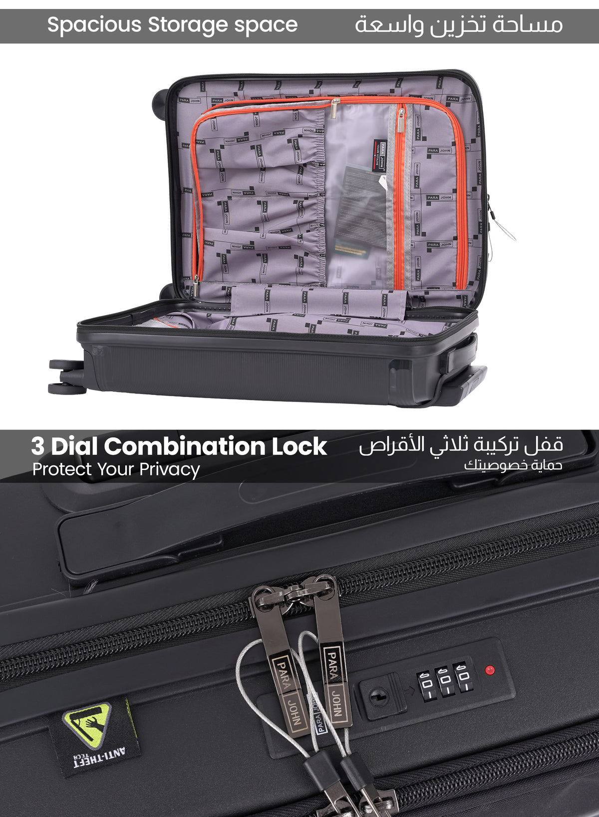 Parajohn  20-Inch Front-Open Cabin Luggage with Laptop Compartment, 8 Wheels & 3-Dial Lock
