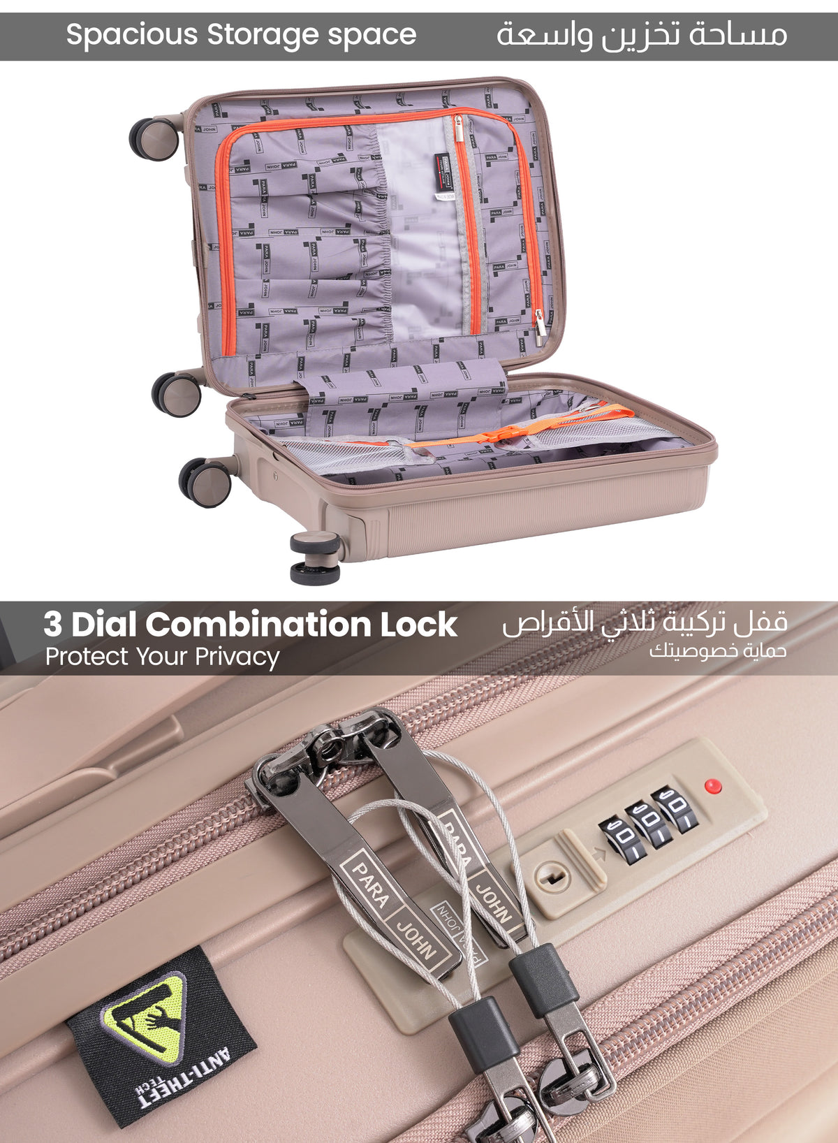Parajohn  20-Inch Front-Open Cabin Luggage with Laptop Compartment, 8 Wheels & 3-Dial Lock