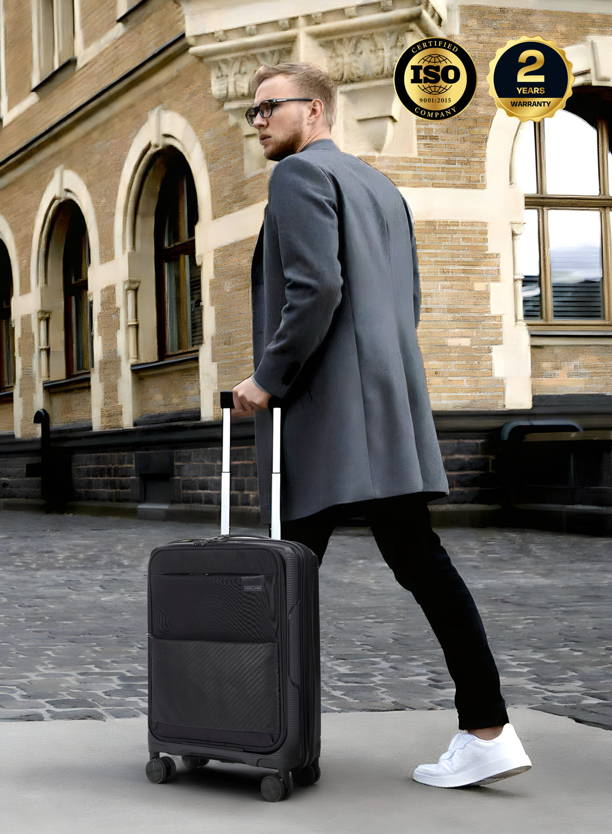 Parajohn  20-Inch Front-Open Cabin Luggage with Laptop Compartment, 8 Wheels & 3-Dial Lock