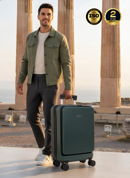 Parajohn  20-Inch ABS Cabin Luggage with Cup Holder & Mobile Holder, 8-Wheel 360° Spinner Trolley Suitcase, Lightweight Hard Shell Travel Luggage