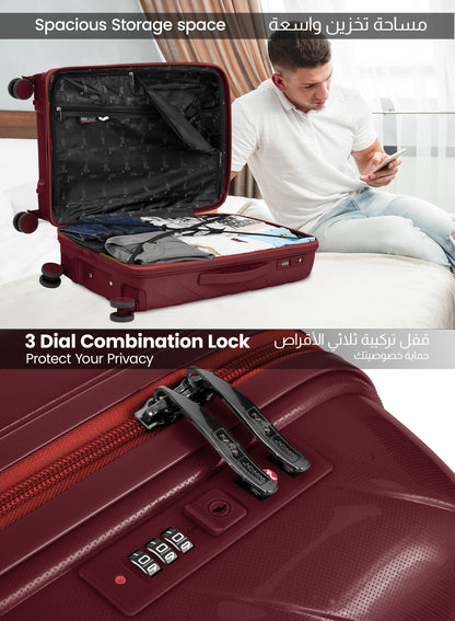 Parajohn Strion Mini  20-Inch PP Hardside Cabin Luggage, Lightweight 8-Wheel 360° Spinner Trolley Bag, Carry-On Travel Suitcase