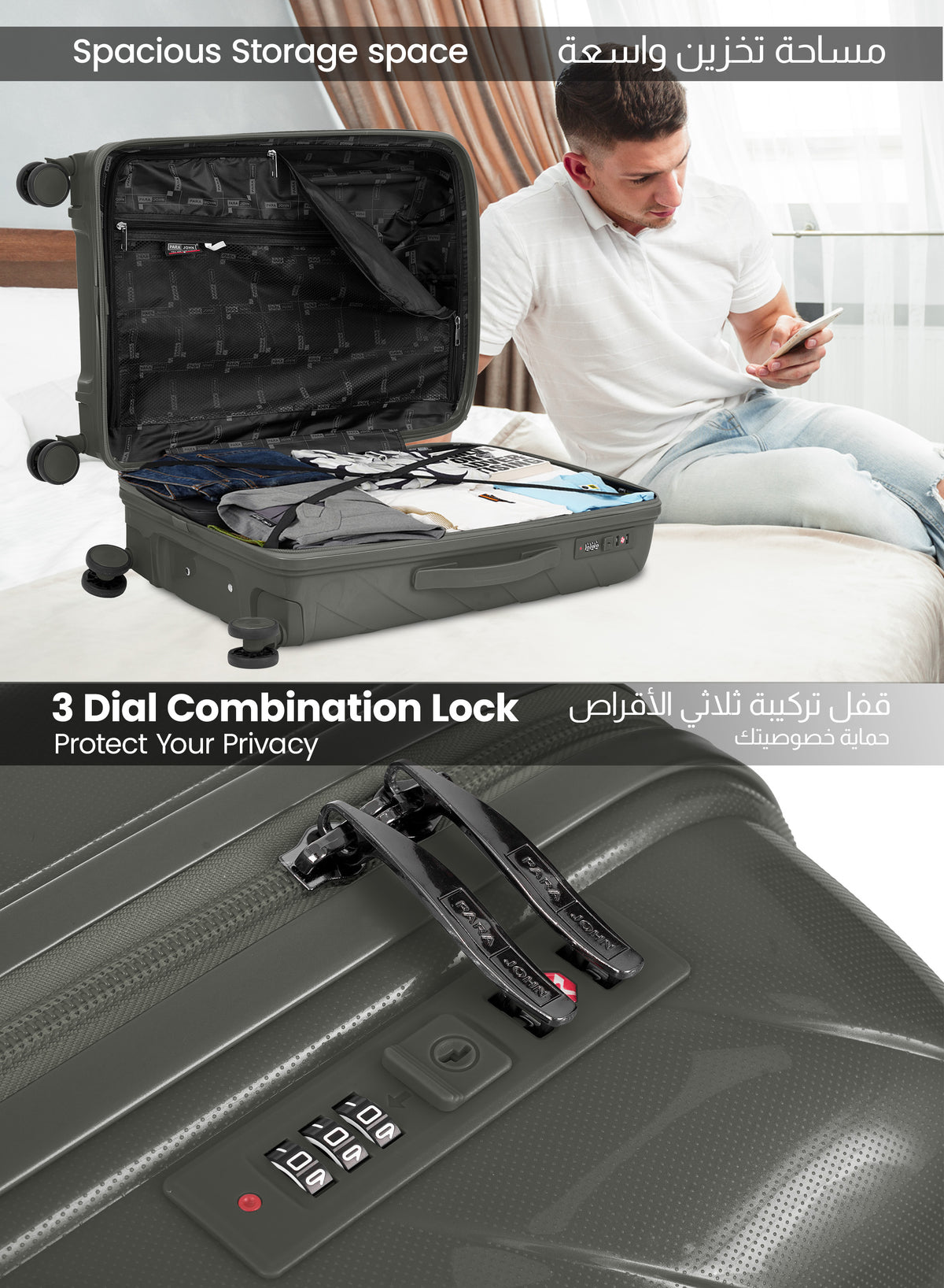 Parajohn Strion Mini  20-Inch PP Hardside Cabin Luggage, Lightweight 8-Wheel 360° Spinner Trolley Bag, Carry-On Travel Suitcase