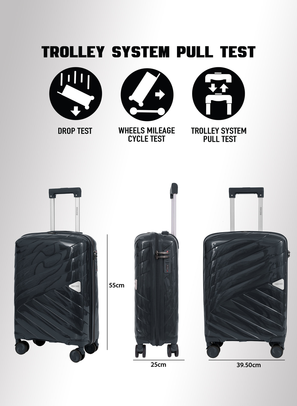 Parajohn Strion Mini  20-Inch PP Hardside Cabin Luggage, Lightweight 8-Wheel 360° Spinner Trolley Bag, Carry-On Travel Suitcase