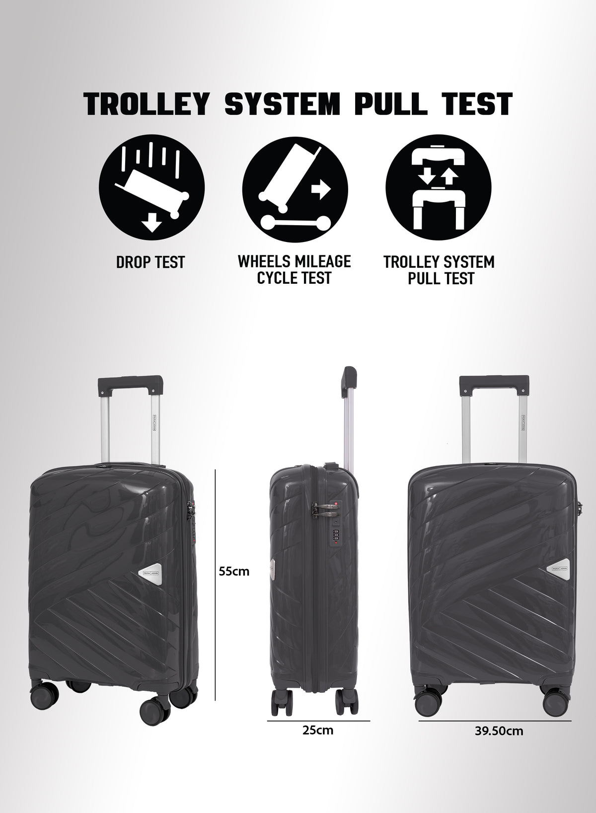 Parajohn Strion Mini  20-Inch PP Hardside Cabin Luggage, Lightweight 8-Wheel 360° Spinner Trolley Bag, Carry-On Travel Suitcase