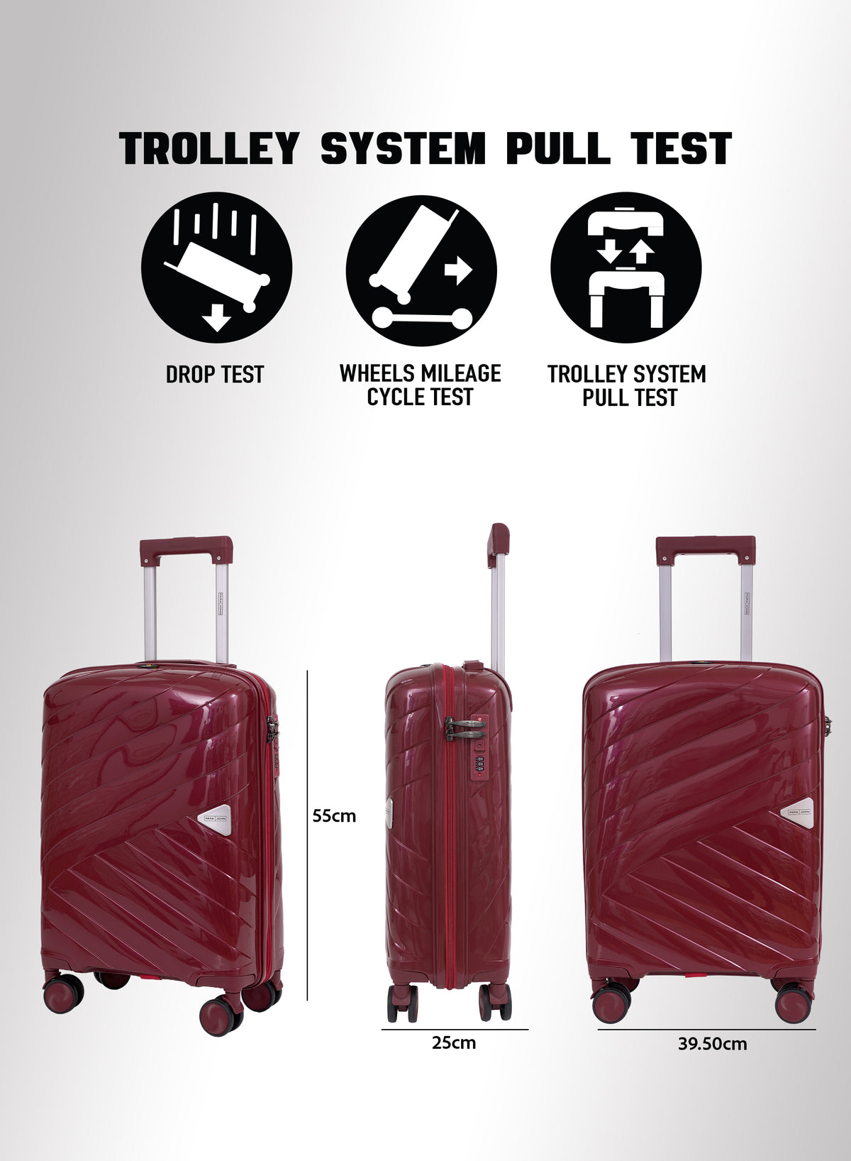 Parajohn Strion Mini  20-Inch PP Hardside Cabin Luggage, Lightweight 8-Wheel 360° Spinner Trolley Bag, Carry-On Travel Suitcase