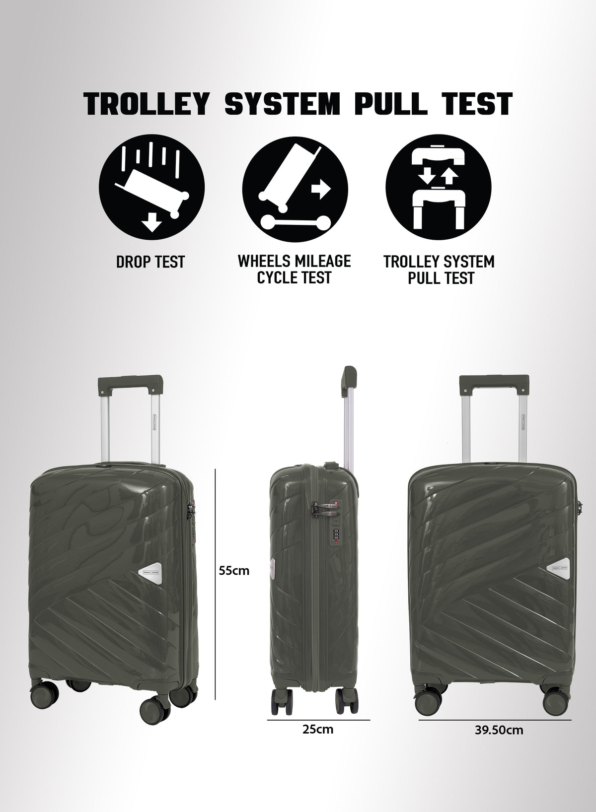 Parajohn Strion Mini  20-Inch PP Hardside Cabin Luggage, Lightweight 8-Wheel 360° Spinner Trolley Bag, Carry-On Travel Suitcase