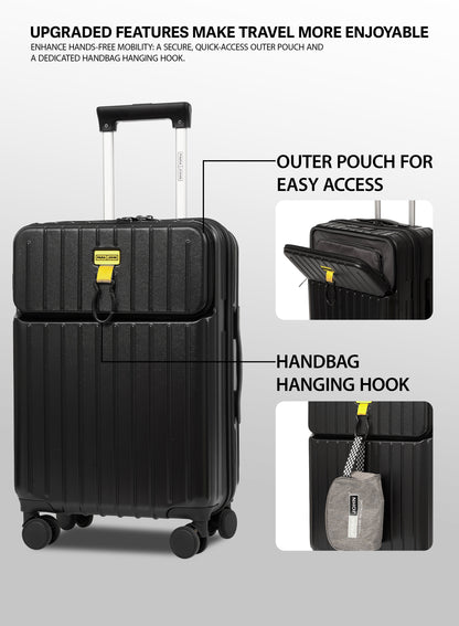 PARAJOHN VerDeX PC Cabin Luggage, 45L Hard Shell Suitcase with 8 Spinner Wheels & Smart Travel Features