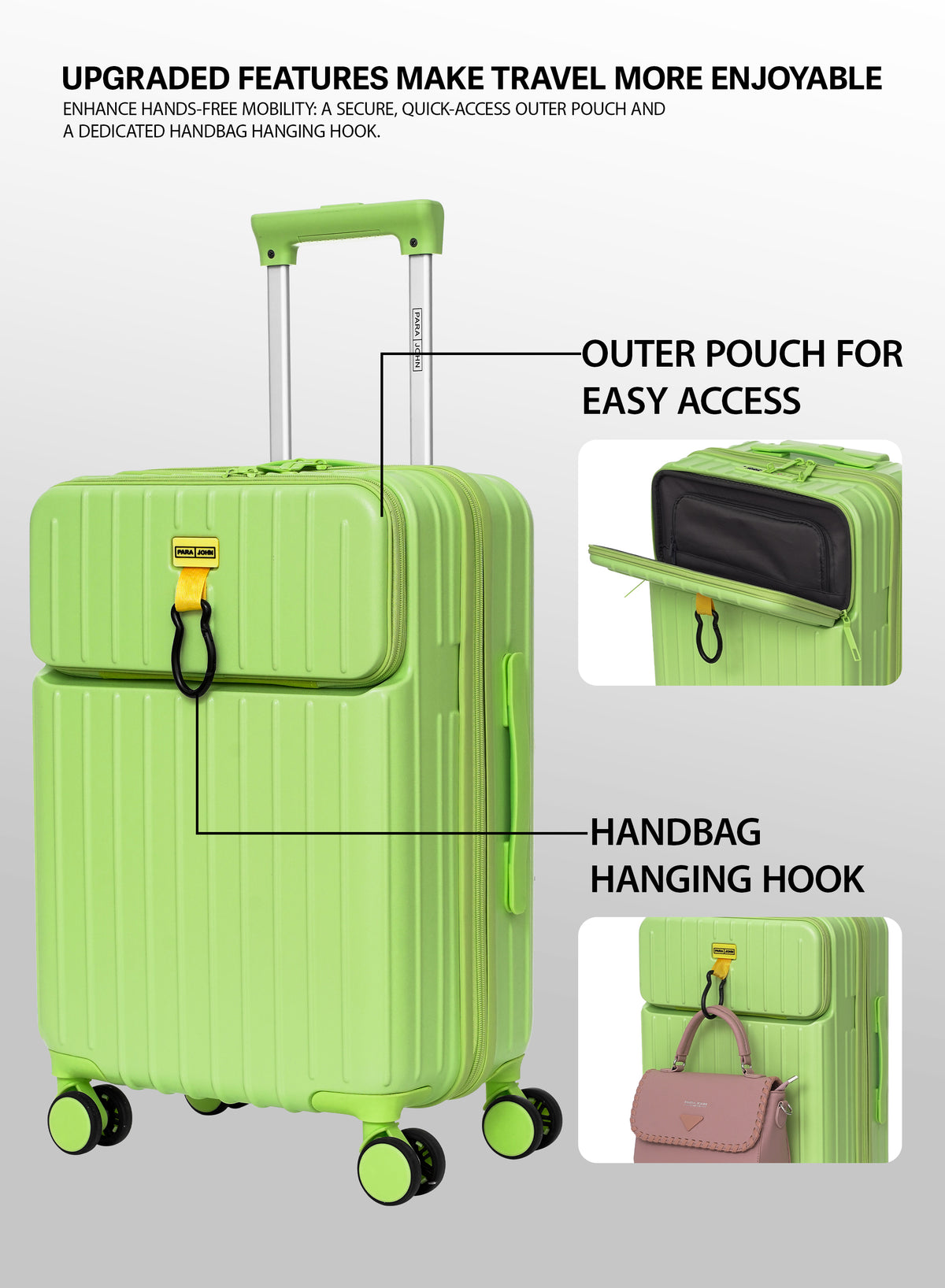 PARAJOHN VerDeX PC Cabin Luggage, 45L Hard Shell Suitcase with 8 Spinner Wheels & Smart Travel Features