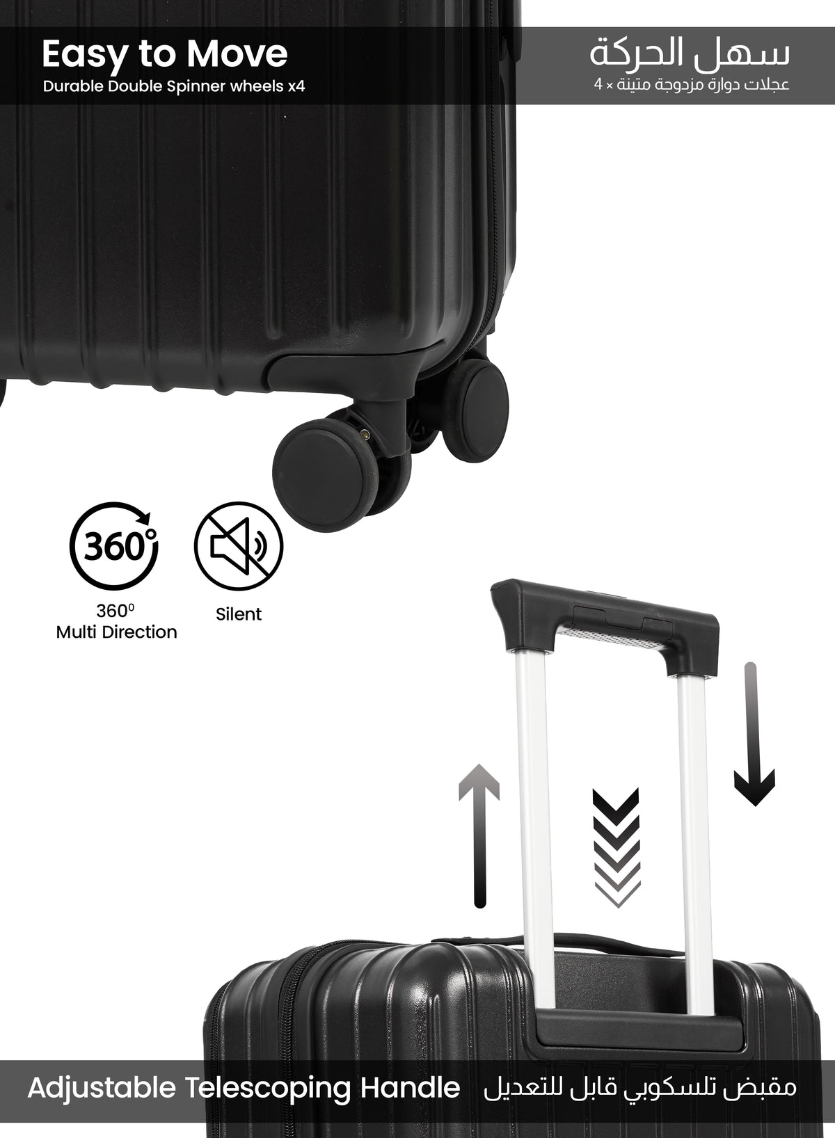 PARAJOHN VerDeX PC Cabin Luggage, 45L Hard Shell Suitcase with 8 Spinner Wheels & Smart Travel Features