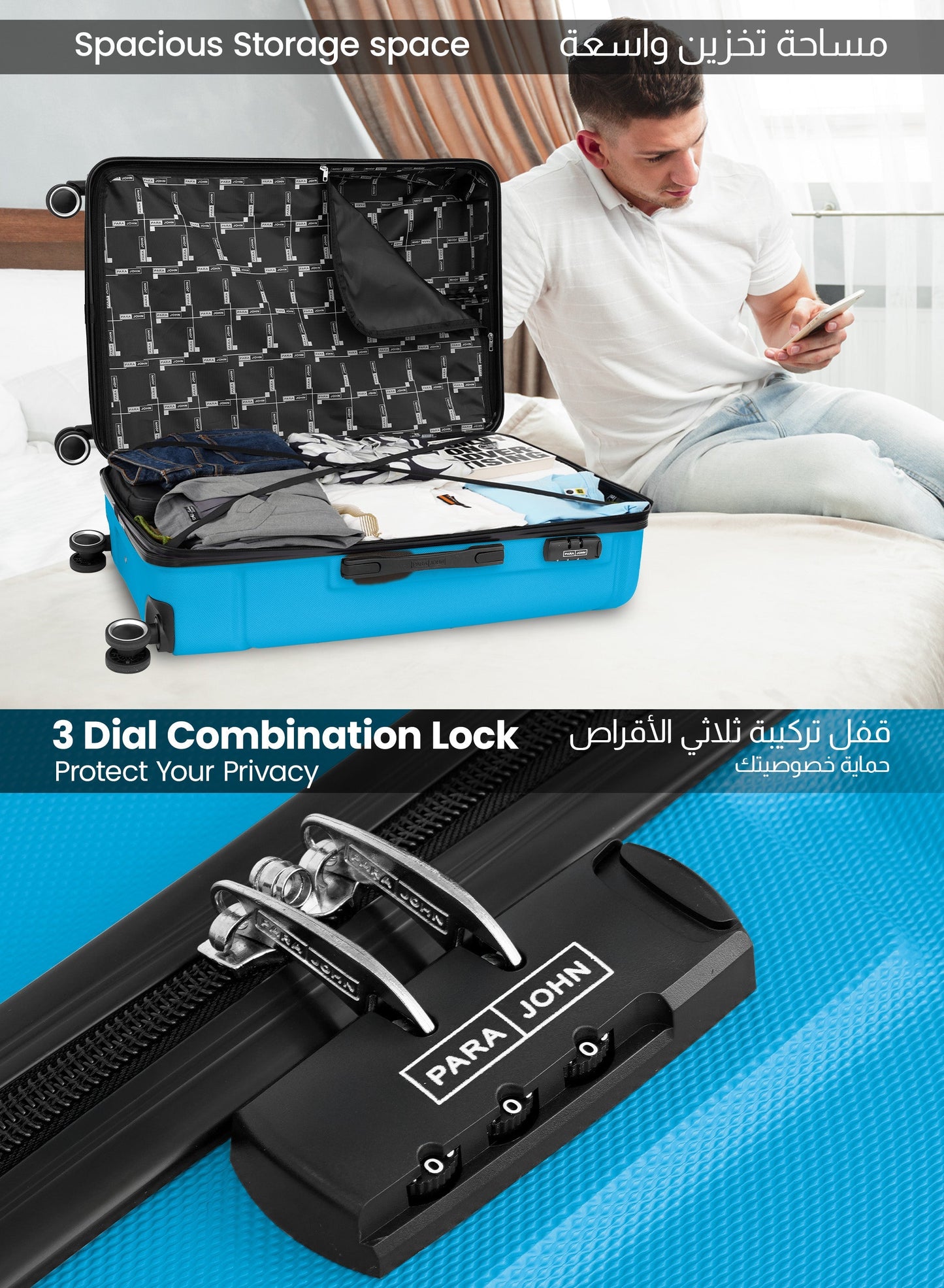 Parajohn Crista Series Set of 2 Luggage | Lightweight Small 10KG & Large 30KG ABS 8 Wheels Trolley Hardsided Travel Suitcase  PARAJOHN UAE