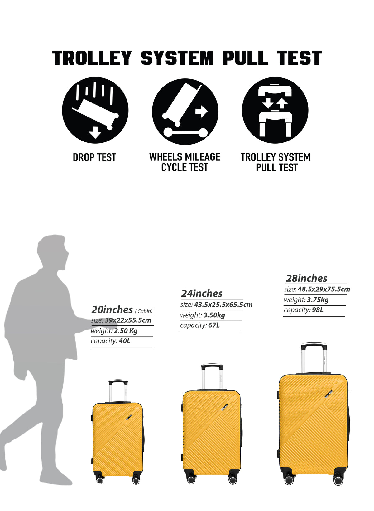 PARA JOHN VIZRO ABS LUGGAGE BAG, SET OF 3