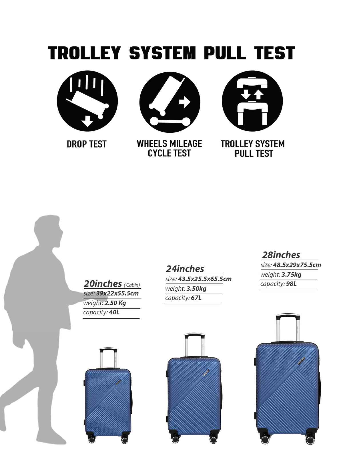 PARA JOHN VIZRO ABS LUGGAGE BAG, SET OF 3