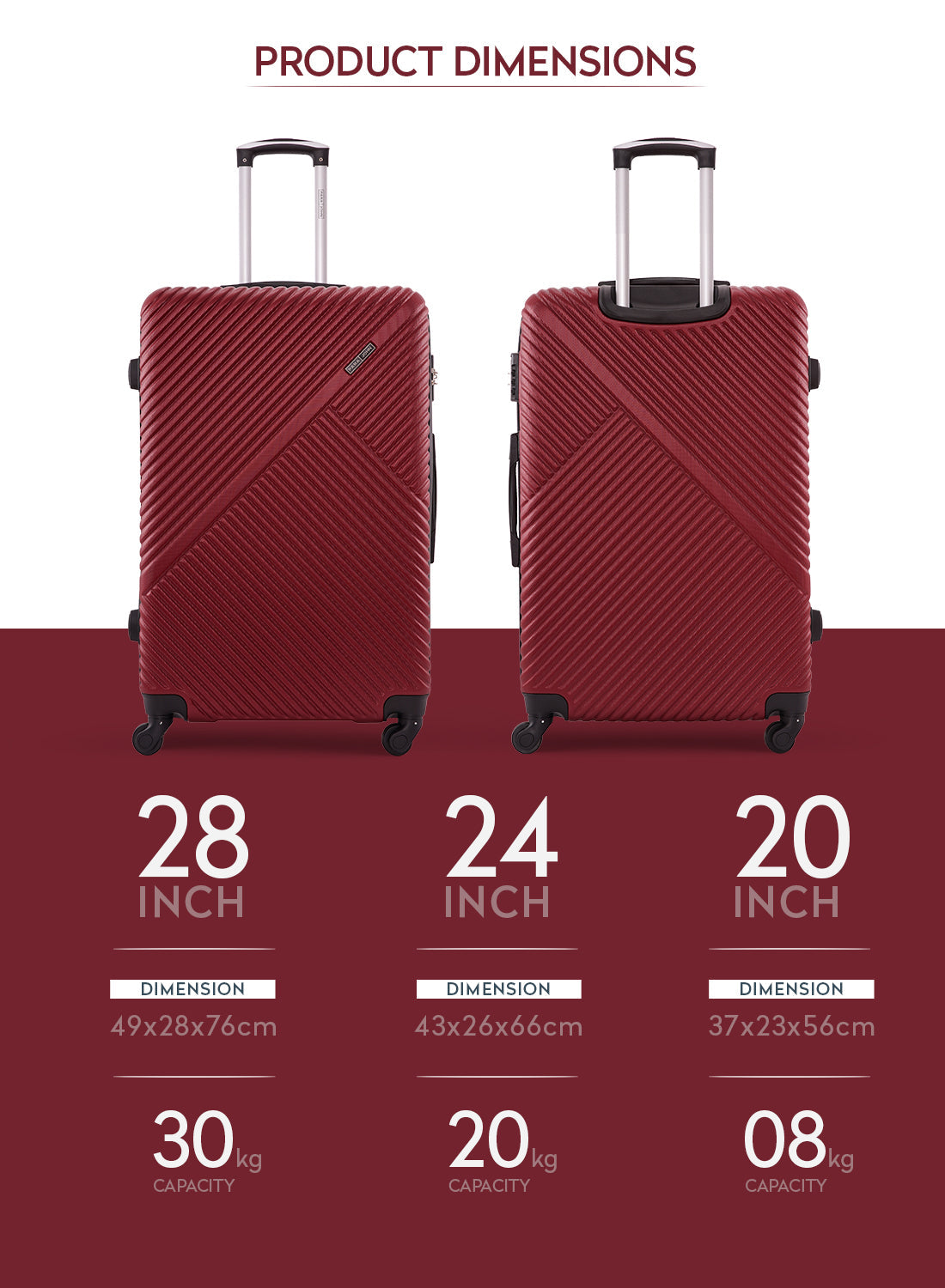 Parajohn Vizro Series 3 Piece Lightweight Luggage Set | Small 10KG, Medium 20KG & Large 30KG ABS 8 Wheels Luggage  PARAJOHN UAE
