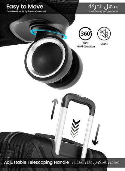 مجموعة عربة أمتعة ABS صلبة من 3 قطع بمقاس 20/24/28 بوصة