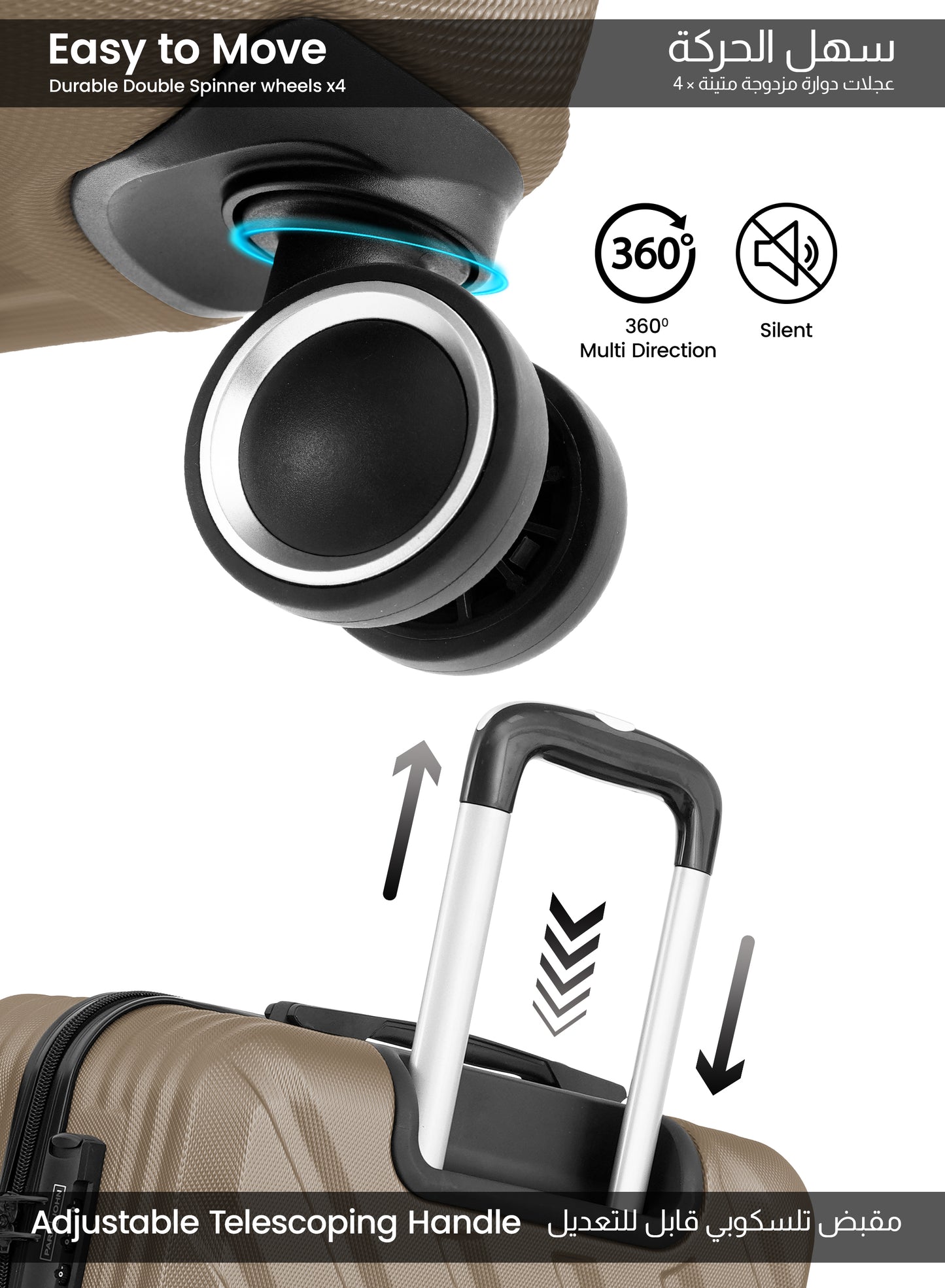 مجموعة عربة أمتعة ABS صلبة من 3 قطع بمقاس 20/24/28 بوصة