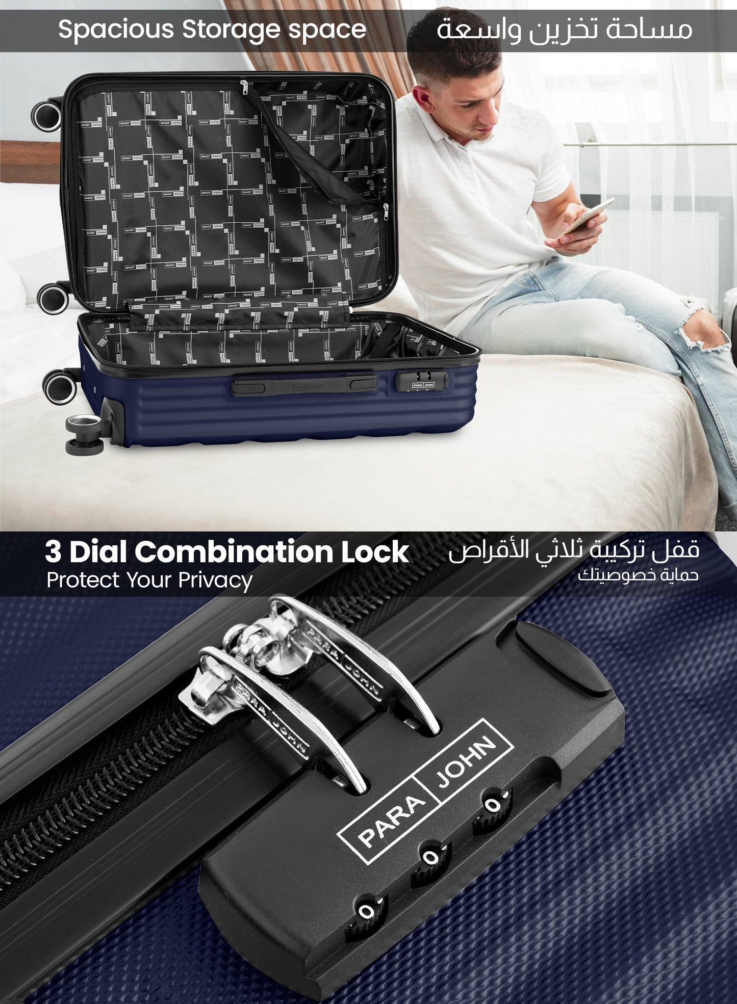 Parajohn Prisma Series 3 Piece Lightweight Luggage Set | Small 10KG, Medium 20KG & Large 30KG ABS 8 Wheels Luggage  PARAJOHN UAE