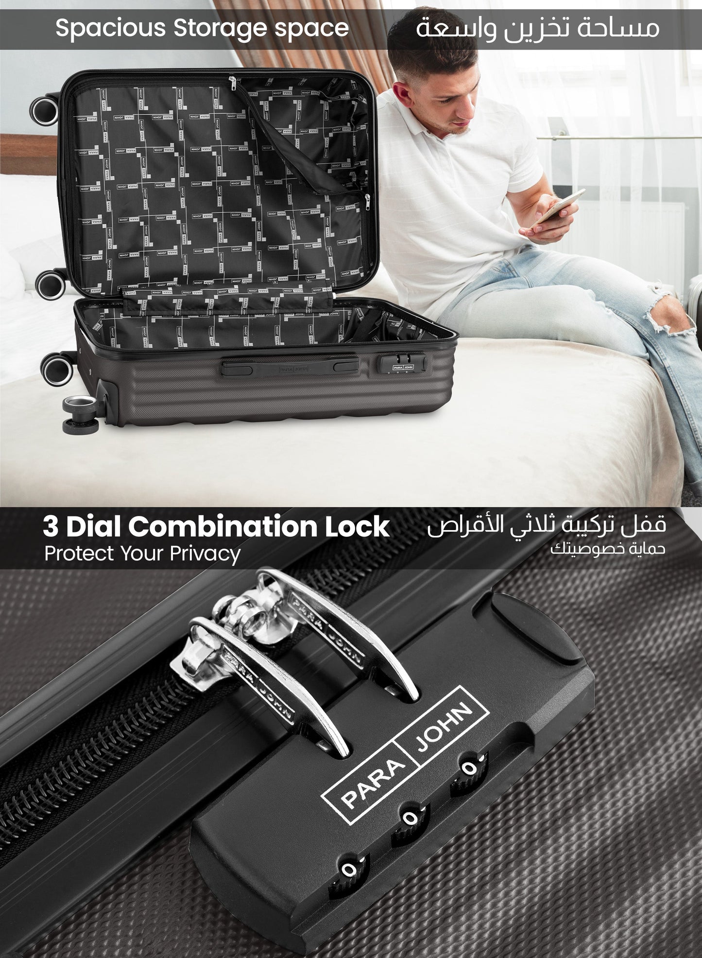 Parajohn Prisma Series 3 Piece Lightweight Luggage Set | Small 10KG, Medium 20KG & Large 30KG ABS 8 Wheels Luggage  PARAJOHN UAE