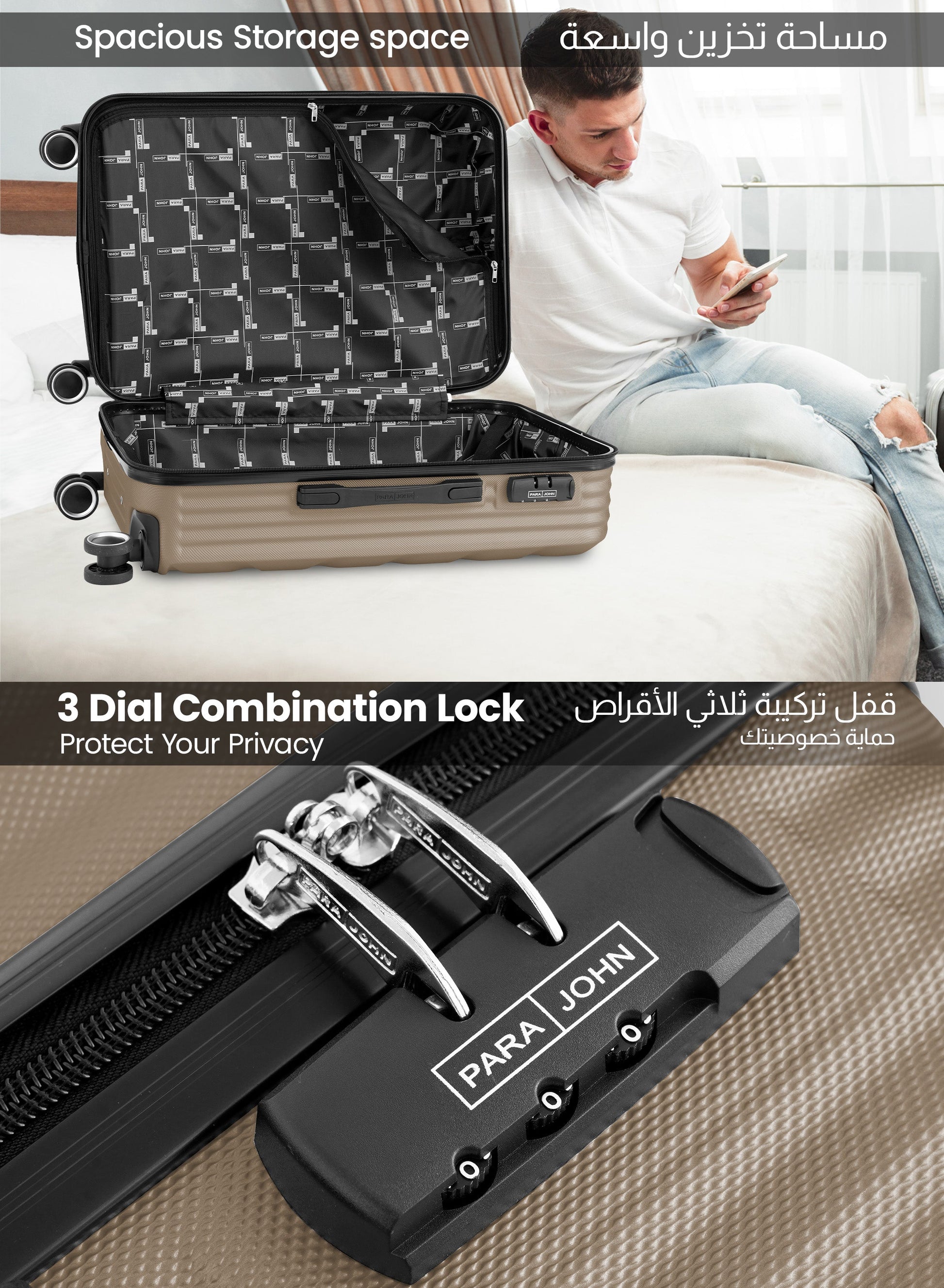 Parajohn Prisma Series 3 Piece Lightweight Luggage Set | Small 10KG, Medium 20KG & Large 30KG ABS 8 Wheels Luggage  PARAJOHN UAE