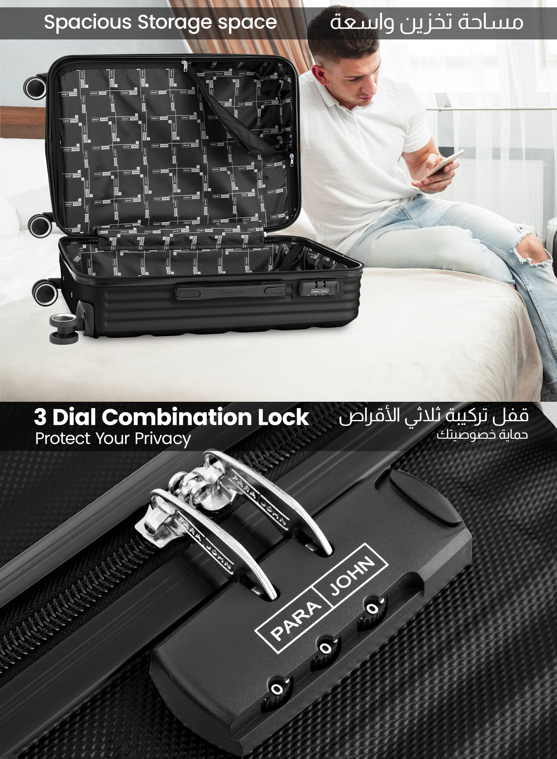Parajohn Prisma Series 3 Piece Lightweight Luggage Set | Small 10KG, Medium 20KG & Large 30KG ABS 8 Wheels Luggage  PARAJOHN UAE