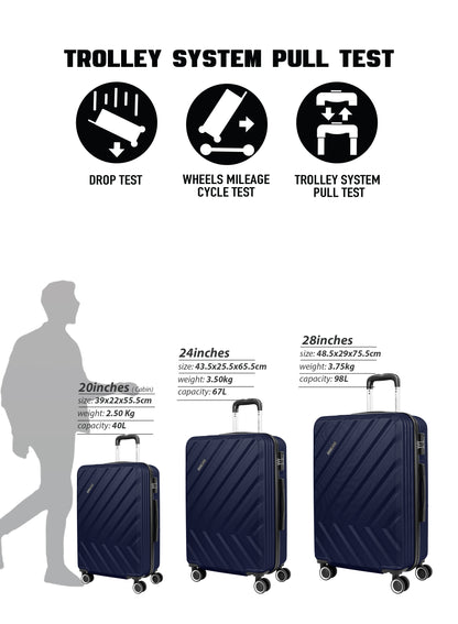 مجموعة عربة أمتعة ABS صلبة من 3 قطع بمقاس 20/24/28 بوصة