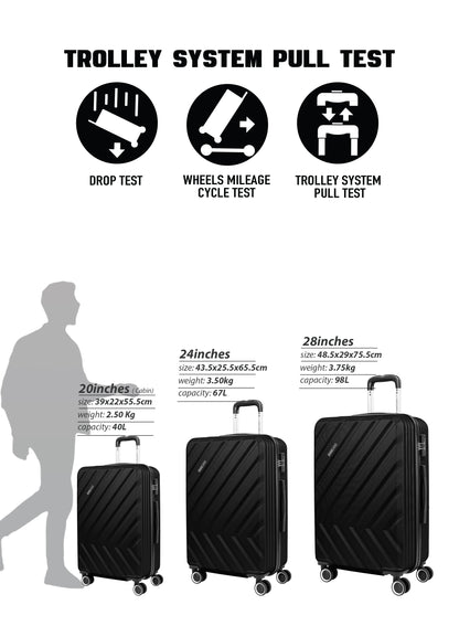 مجموعة عربة أمتعة ABS صلبة من 3 قطع بمقاس 20/24/28 بوصة