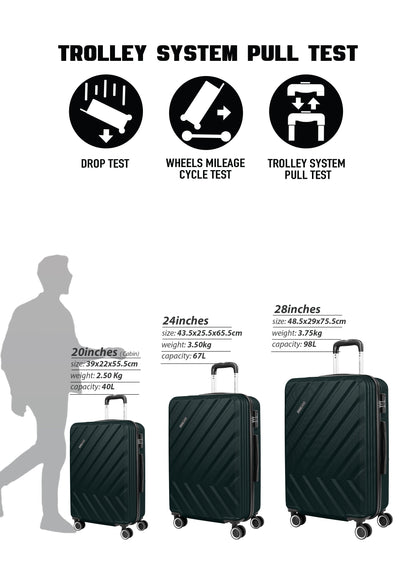 Parajohn Prisma Series 3 Piece Lightweight Luggage Set | Small 10KG, Medium 20KG & Large 30KG ABS 8 Wheels Luggage  PARAJOHN UAE