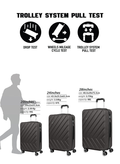 مجموعة عربة أمتعة ABS صلبة من 3 قطع بمقاس 20/24/28 بوصة
