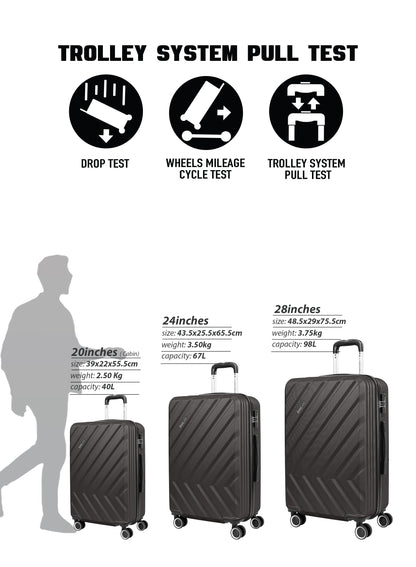 Parajohn Prisma Series 3 Piece Lightweight Luggage Set | Small 10KG, Medium 20KG & Large 30KG ABS 8 Wheels Luggage  PARAJOHN UAE