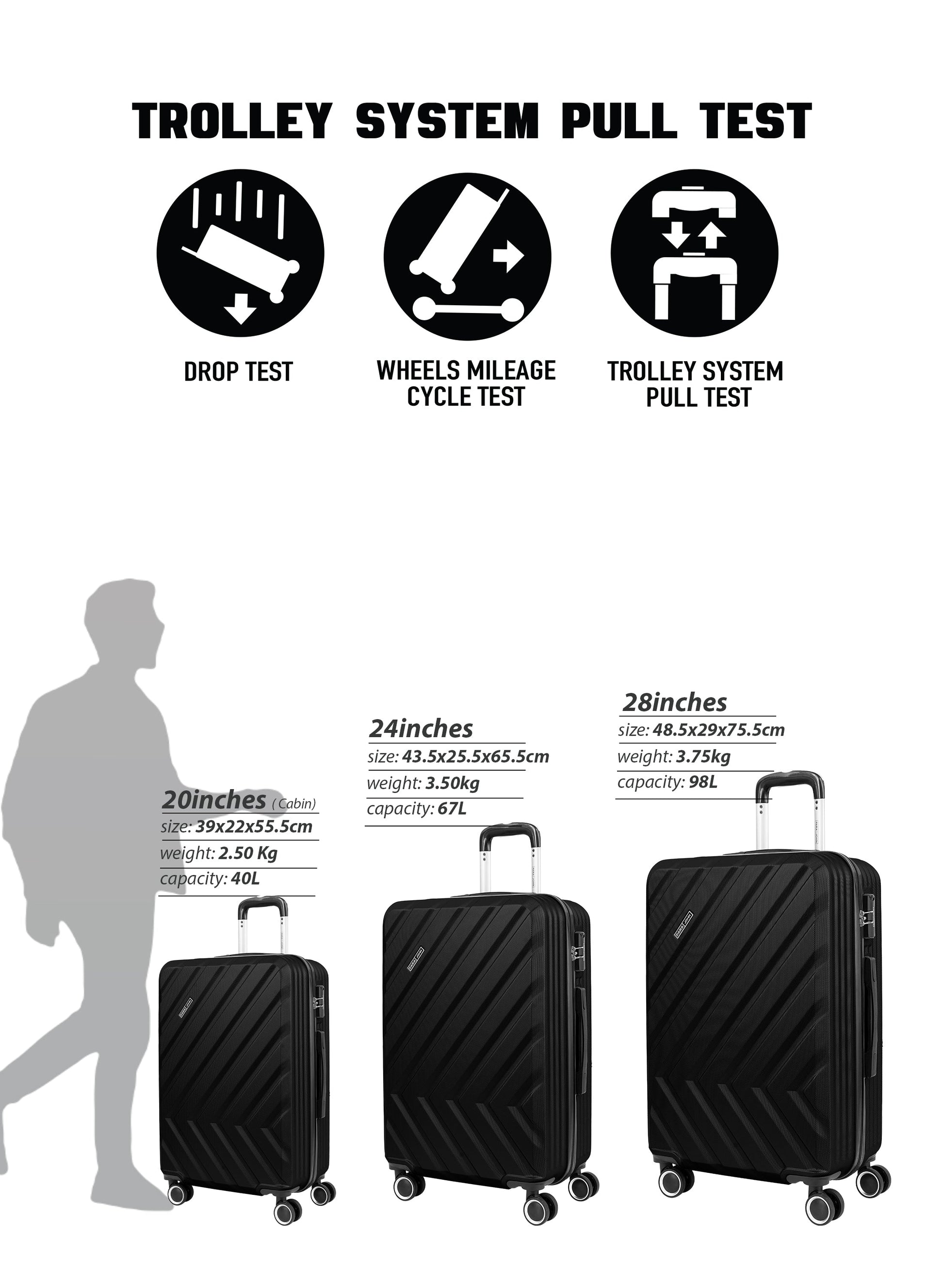 Parajohn Prisma Series 3 Piece Lightweight Luggage Set | Small 10KG, Medium 20KG & Large 30KG ABS 8 Wheels Luggage  PARAJOHN UAE