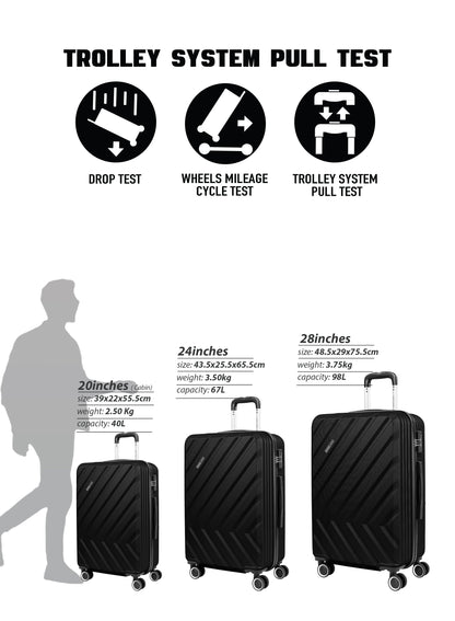 Parajohn Prisma Series 3 Piece Lightweight Luggage Set | Small 10KG, Medium 20KG & Large 30KG ABS 8 Wheels Luggage  PARAJOHN UAE