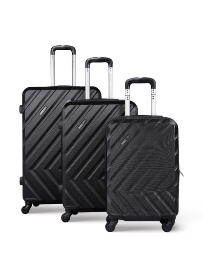 3-Piece Black Hard Side ABS Luggage Trolley Set