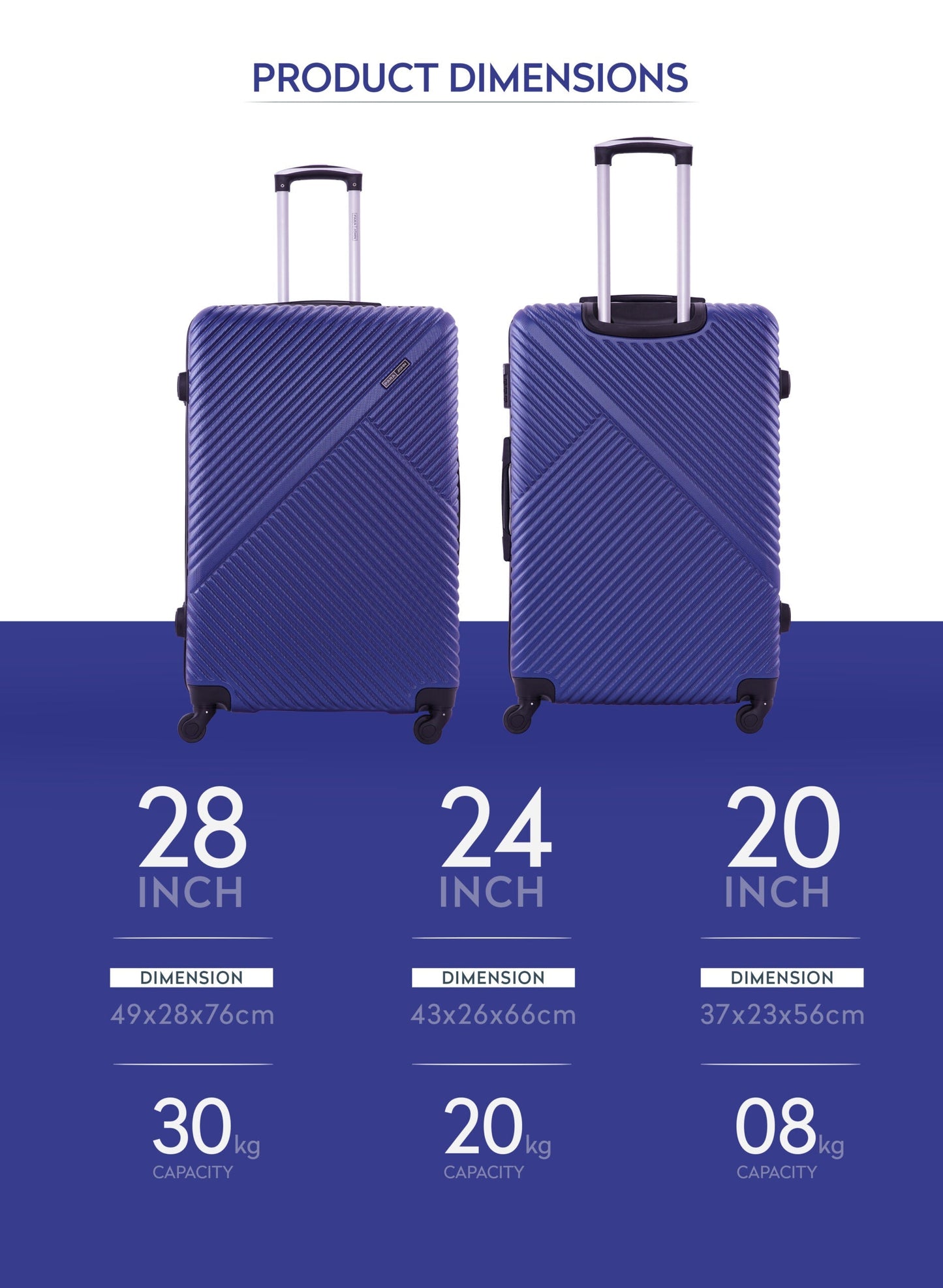 Parajohn Vizro Series 3 Piece Lightweight Luggage Set | Small 10KG, Medium 20KG & Large 30KG ABS 8 Wheels Luggage  PARAJOHN UAE