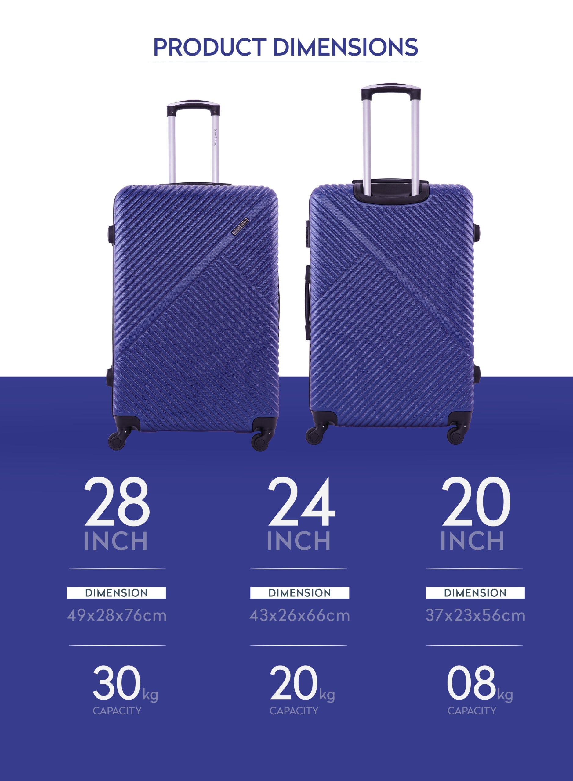 Parajohn Vizro Series 3 Piece Lightweight Luggage Set | Small 10KG, Medium 20KG & Large 30KG ABS 8 Wheels Luggage  PARAJOHN UAE