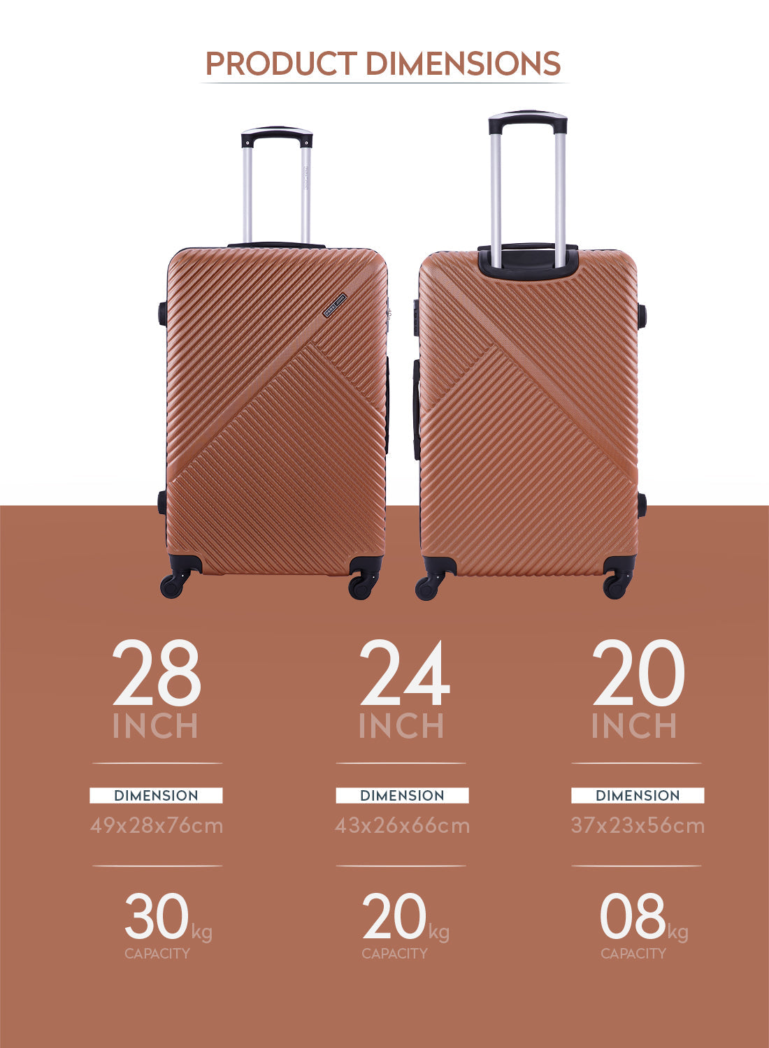 Parajohn Vizro Series 3 Piece Lightweight Luggage Set | Small 10KG, Medium 20KG & Large 30KG ABS 8 Wheels Luggage  PARAJOHN UAE