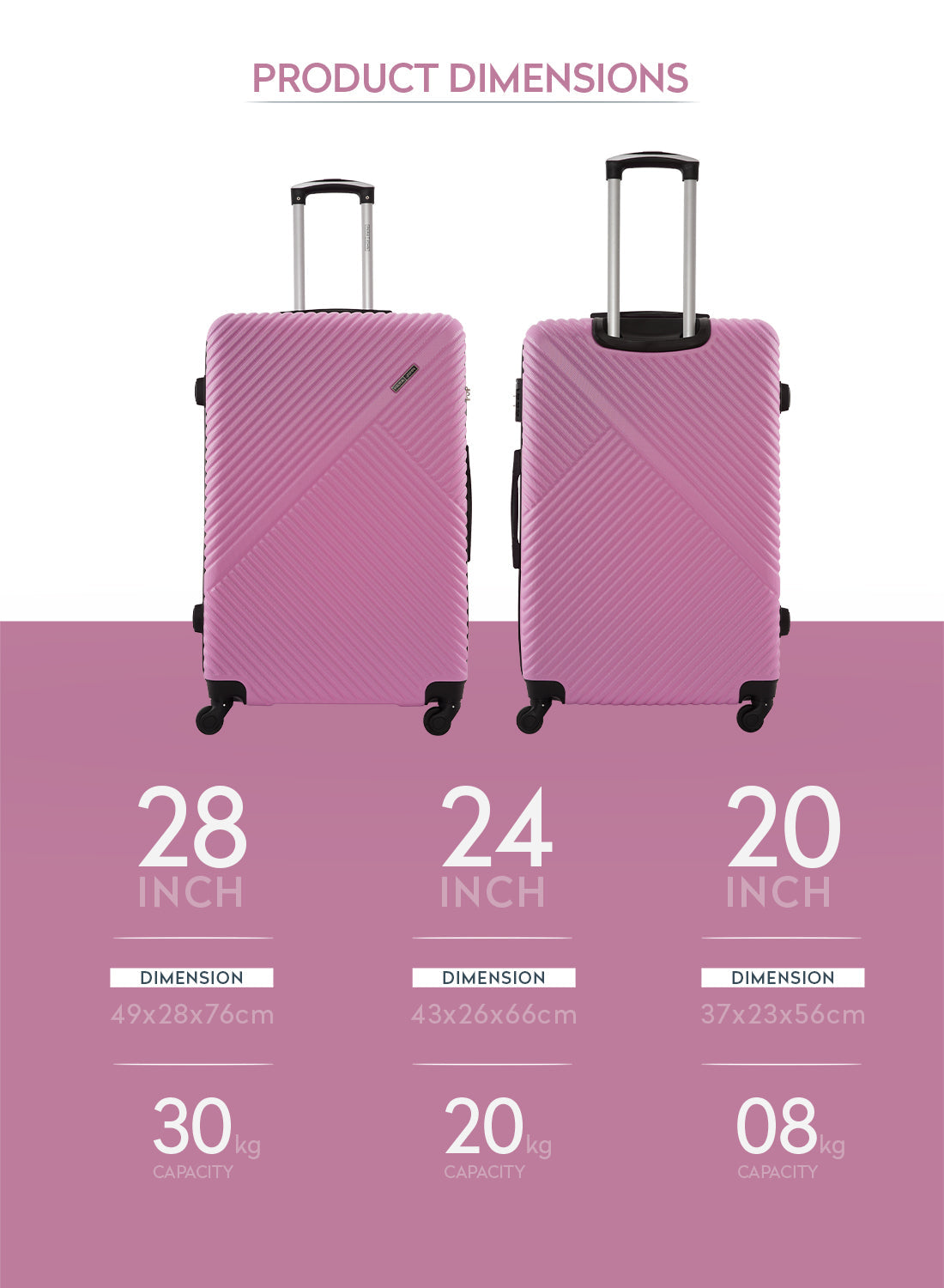 Parajohn Vizro Series 3 Piece Lightweight Luggage Set | Small 10KG, Medium 20KG & Large 30KG ABS 8 Wheels Luggage  PARAJOHN UAE