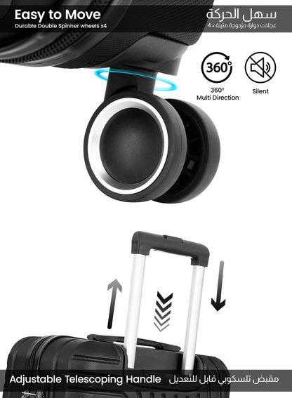 مجموعة عربة أمتعة ABS صلبة من 3 قطع بمقاس 20/24/28 بوصة